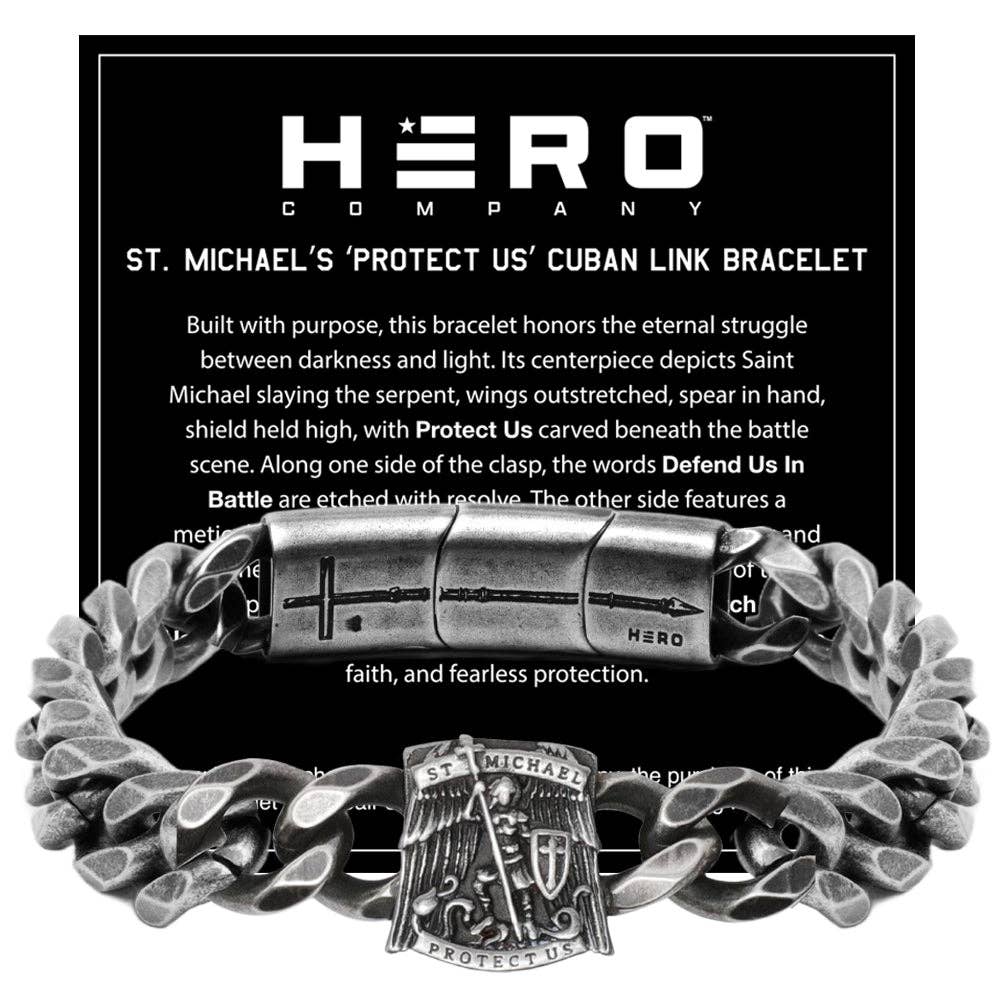 The Hero Company - Wholesale Charm/Dangle Bracelet - St. Michael's 'Protect Us' Cuban Link Bracelet: Helps Pair Veterans With A Service Dog Or Shelter Dog -Faire5