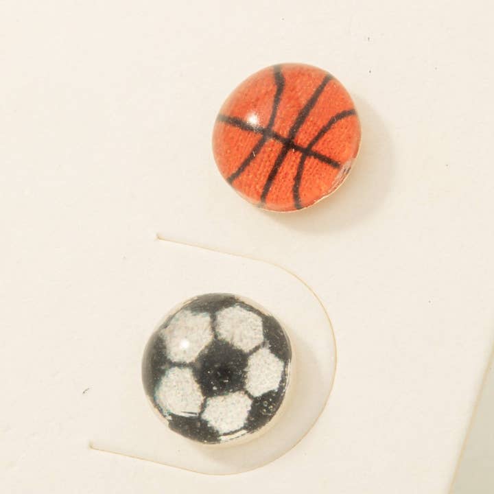 MULTI Game Day Basketball And Soccer Ball Stud Earrings Set for wholesale on Faire2