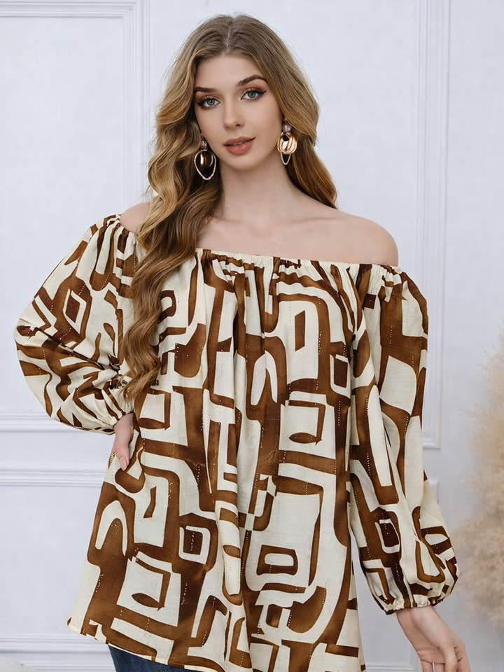 Abstraktes Druck-Leinenmischung-Schulterfreies Oberteil mit Strasssteinen für den Großhandel von Lucy Sparks