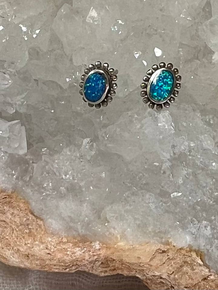 Sterling Silver Opal Stud Earrings for wholesale by Kaantique