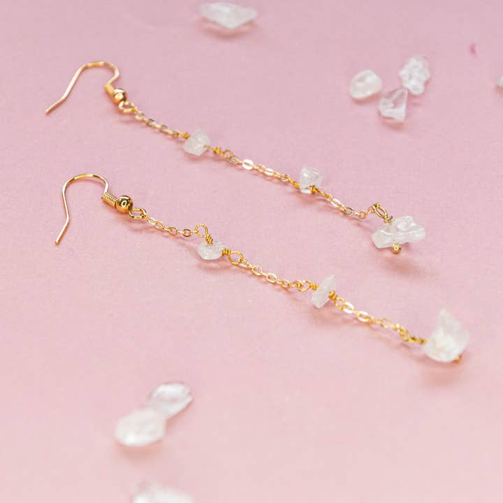 ELLA dangle Earrings with raw clear quartz for wholesale by Allie and Posie