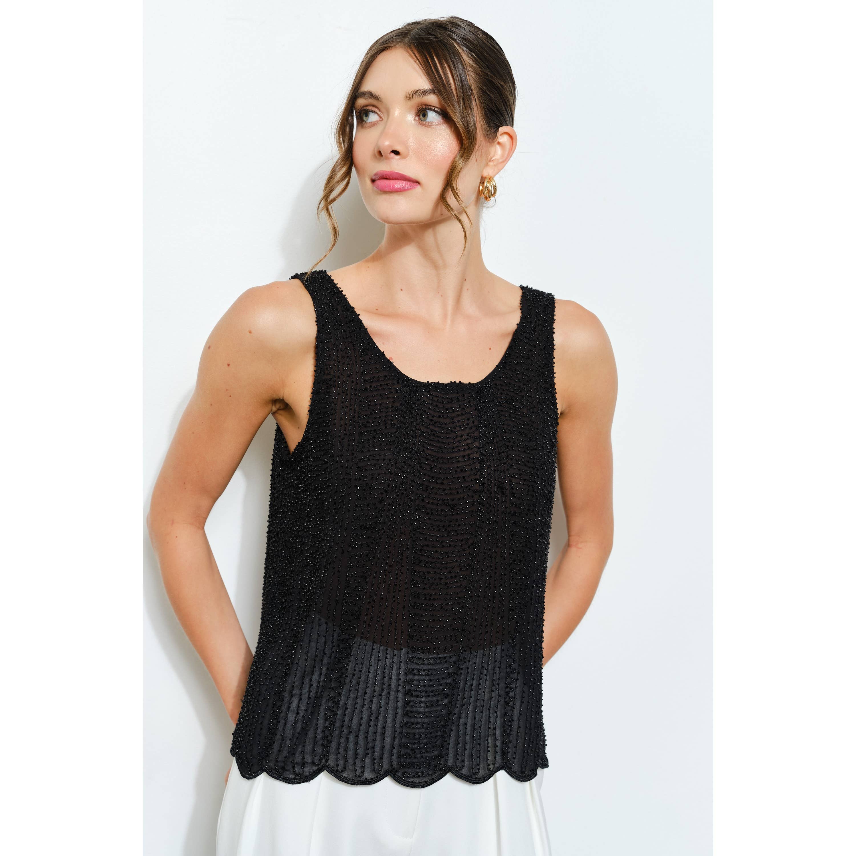 INA - Wholesale Blouse - Women's - All Over Beaded Scallop Hem Sleeveless Top11