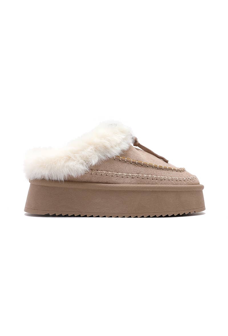 Joia Paris - Wholesale Mules - Women's - Fur-lined mules with thick sole and braided strap RU-2127