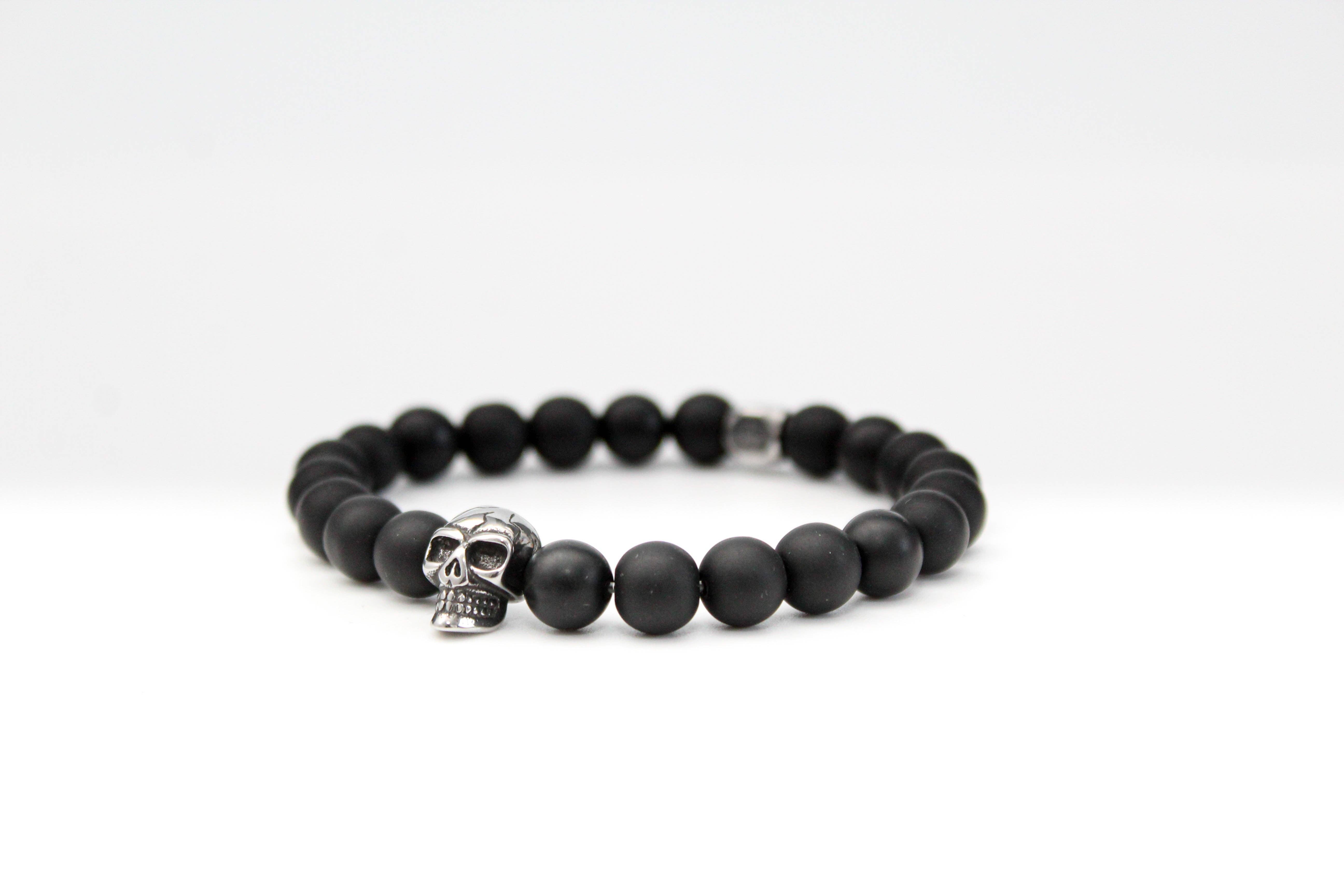 Purestone - Wholesale Beaded Bracelet - Matte Onyx Skull Bracelet 8mm0