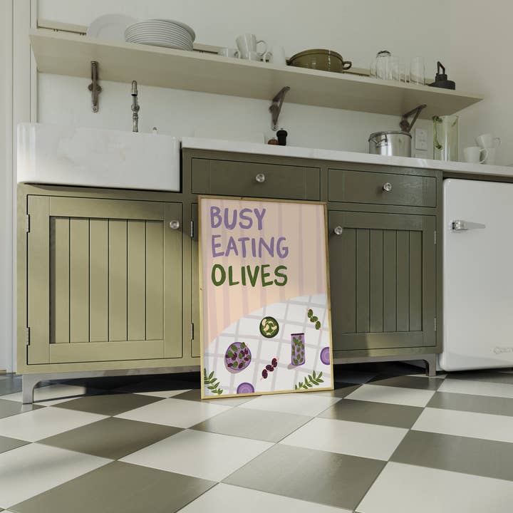 Busy Eating Olives Tapas Print for wholesale by Print and Pigment
