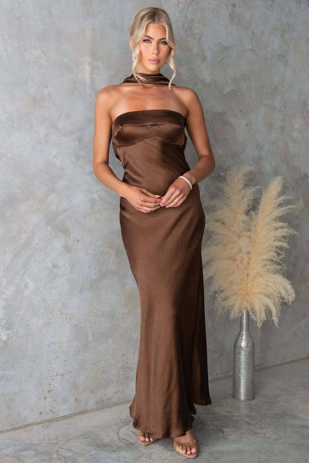 One and Only Collective - Wholesale Dress - Women's - HALTER SATIN MAXI DRESS / CM6375D3