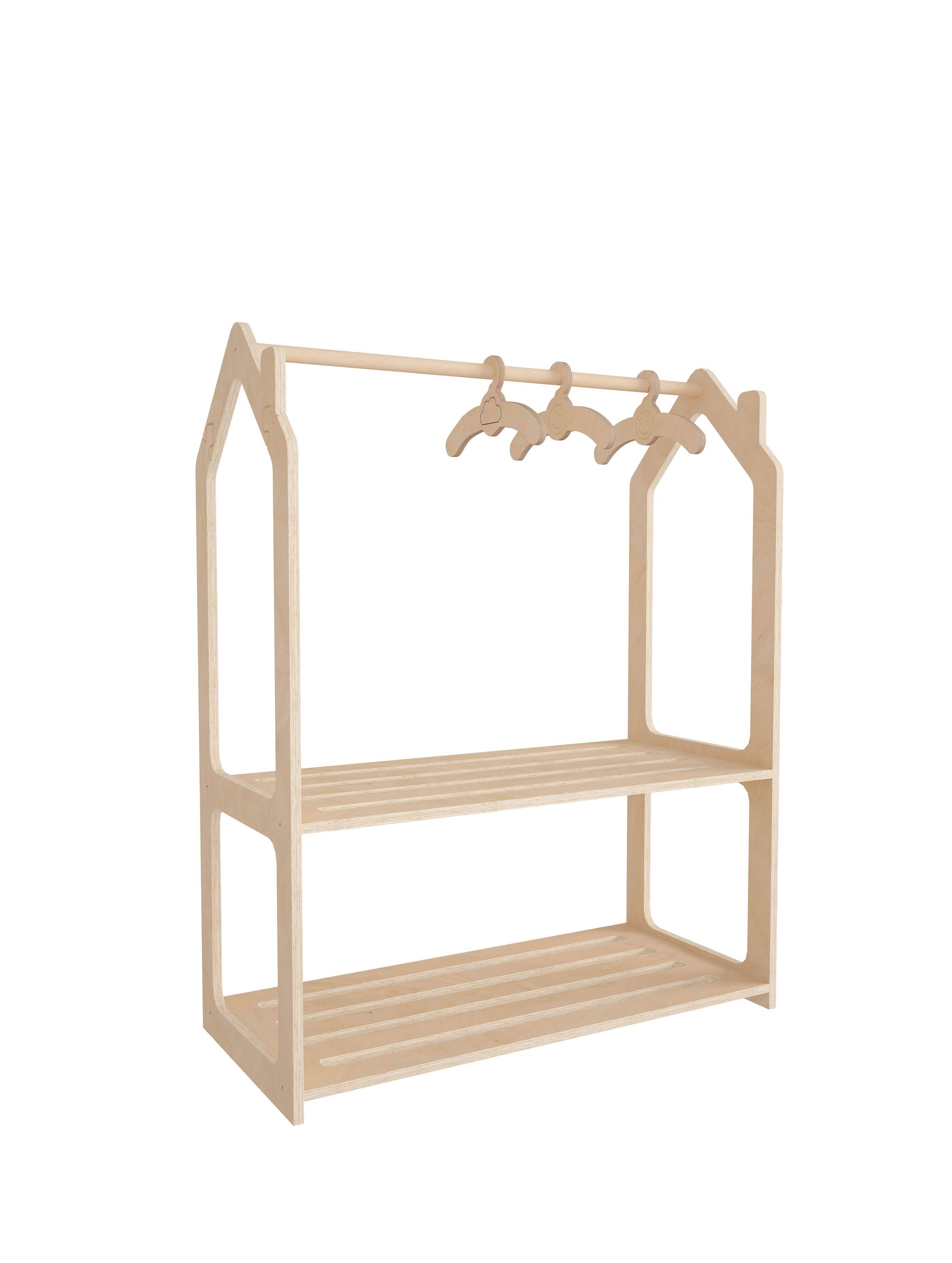 Rotermond Furniture LLC - Wholesale Clothes Hangers - Roof Montessori Kids Wardrobe - Natural Wood Clothing Rack Organizer 3-Piece Set for Child's Room, Playroom, Nursery – Durable Baby Clothes Storage Furniture8