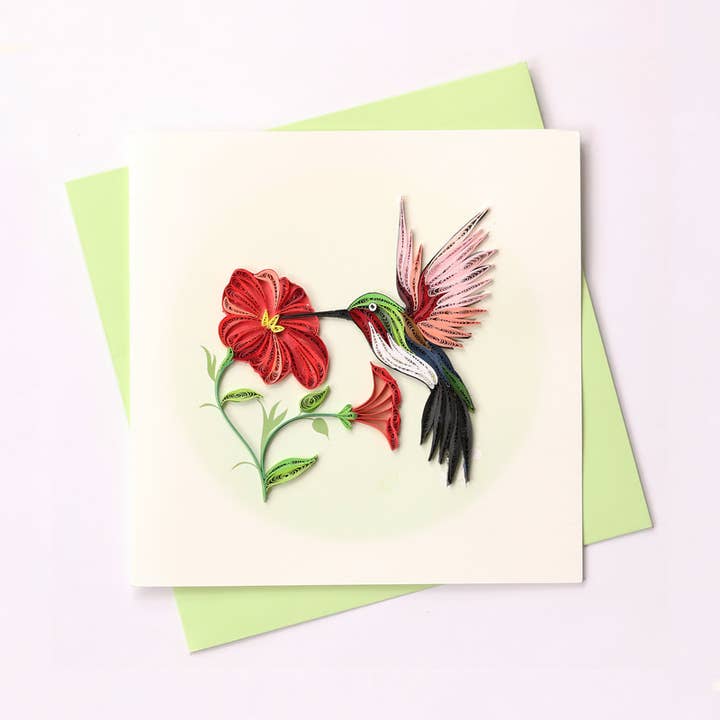 Hummingbird Quilled Card for wholesale by Poppin Cards and Gifts
