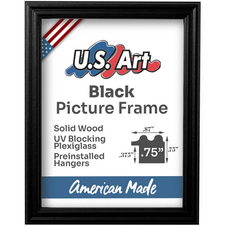 .75 inch Black Solid Wood Picture Frame for Wall Decor for wholesale by US Art Frames