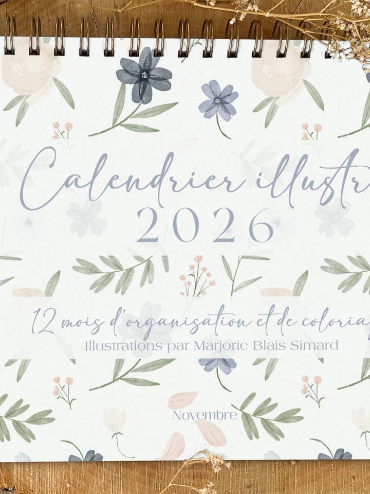Calendrier illustré 2026 à colorier Jardin d'azur pour la vente par Novembre Boutique