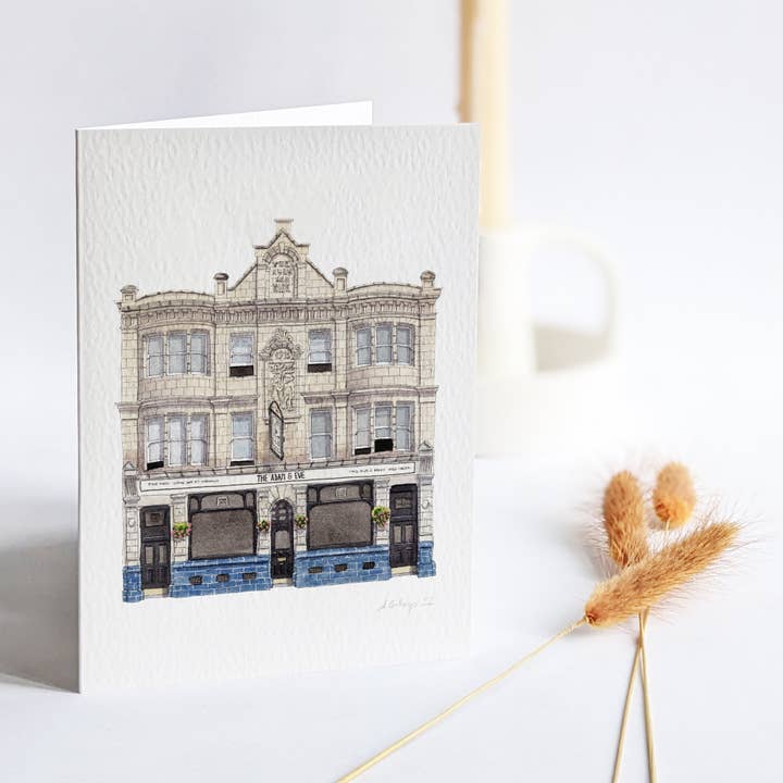 Ana Gallego Illustrations – wholesale Everyday greeting card – Hackney - Adam and Eve pub - Greeting card with envelope - Homerton