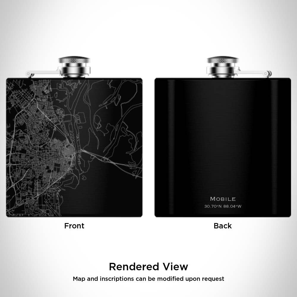 JACE.design - Wholesale Flask - Mobile AL Map Hip Flask in Matte Black1
