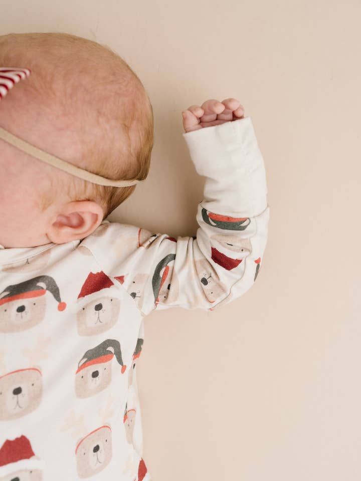 Little One Shop - Wholesale Sleepsuit - Baby - Beige Christmas Bears Bamboo Sleeper