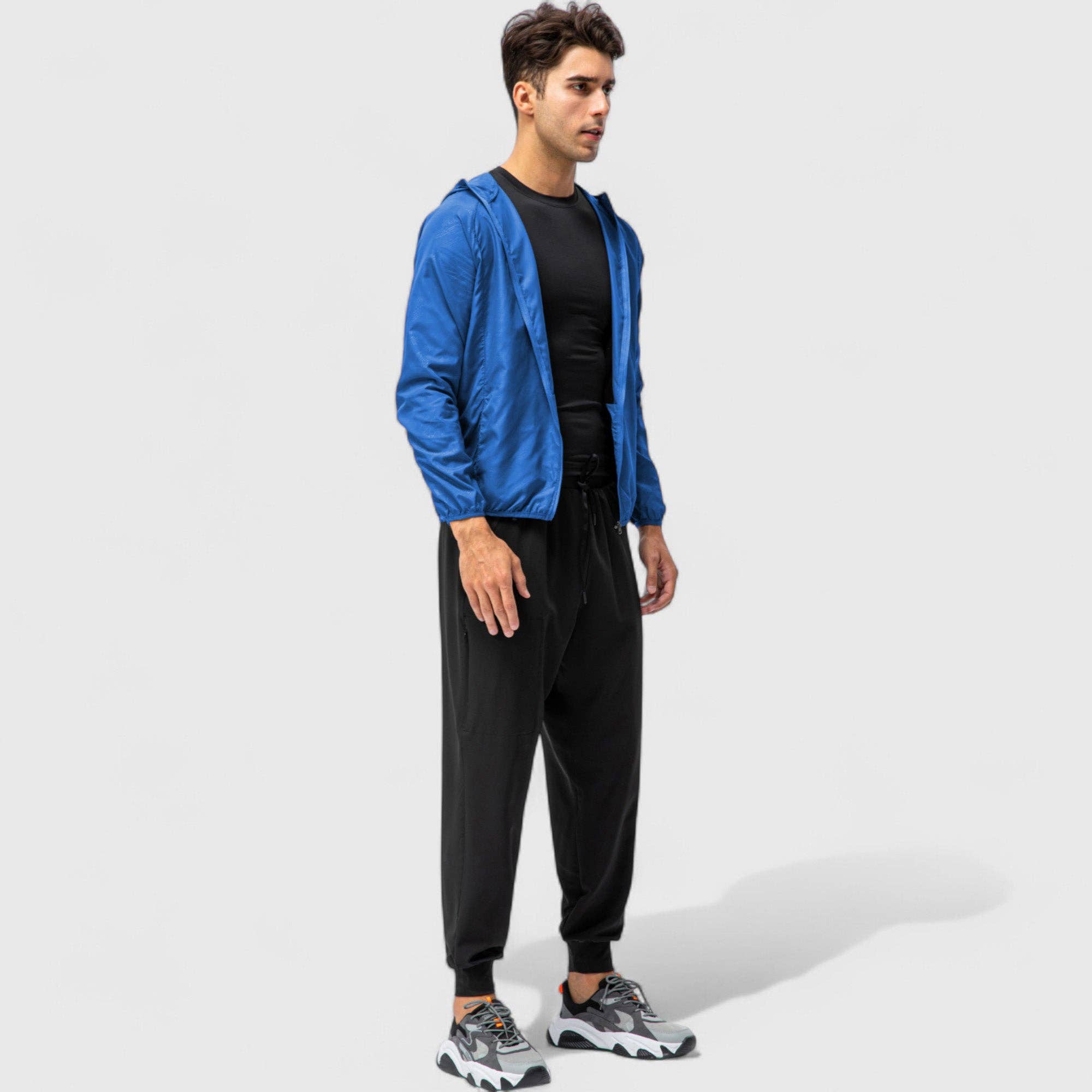 Active by Anna-Kaci - Wholesale Windbreaker - Men's - Men's Full Zip Hooded Windbreaker Jacket with Side Pockets a14