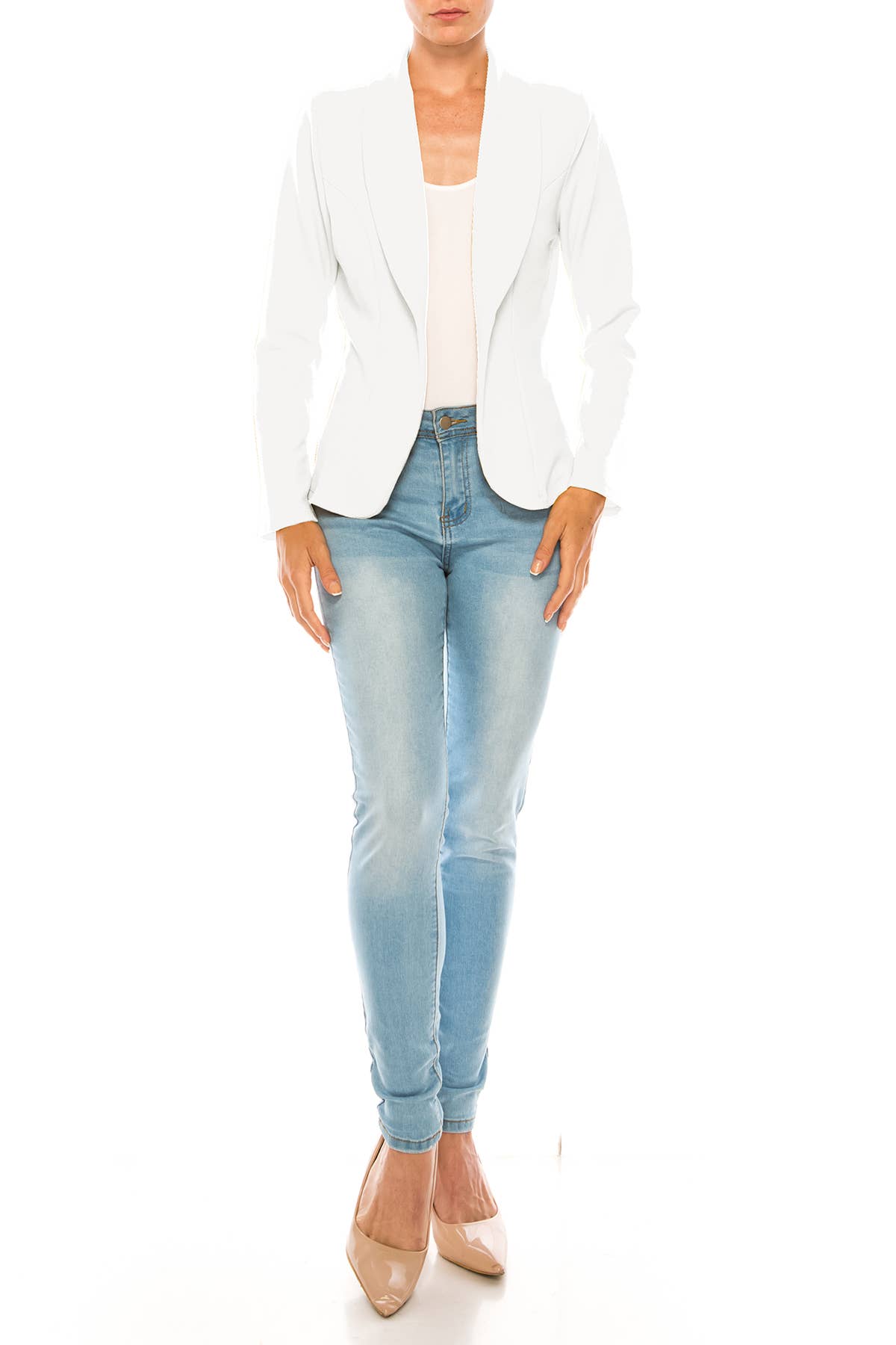 MOA COLLECTION - Wholesale Blazer - Women's - Women’s Solid Open Front Fitted Blazer Jacket – Waist Length36