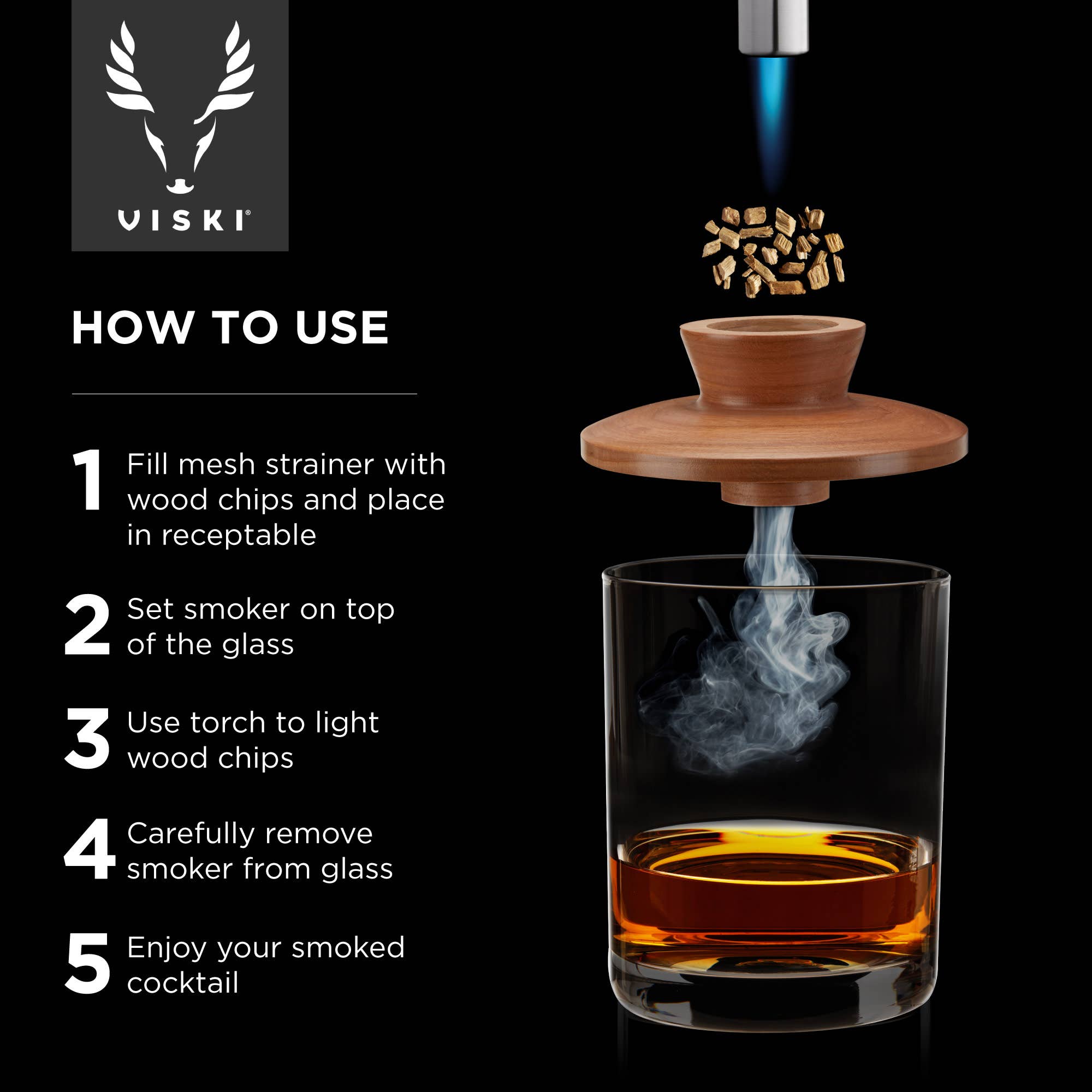 Viski - Wholesale Bar Tool - Old Fashioned Smoker Kit with Torch Alchemi™7