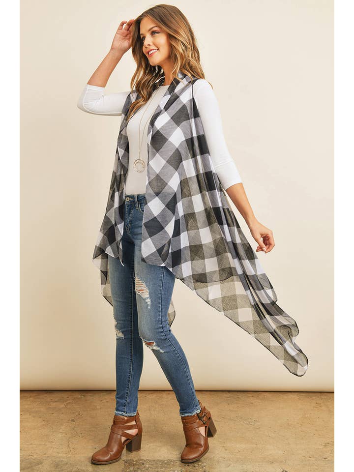 MYS Wholesale Inc - Vente Cardigan – femme - Cardigan semi-transparent à carreaux jusqu'aux genoux10