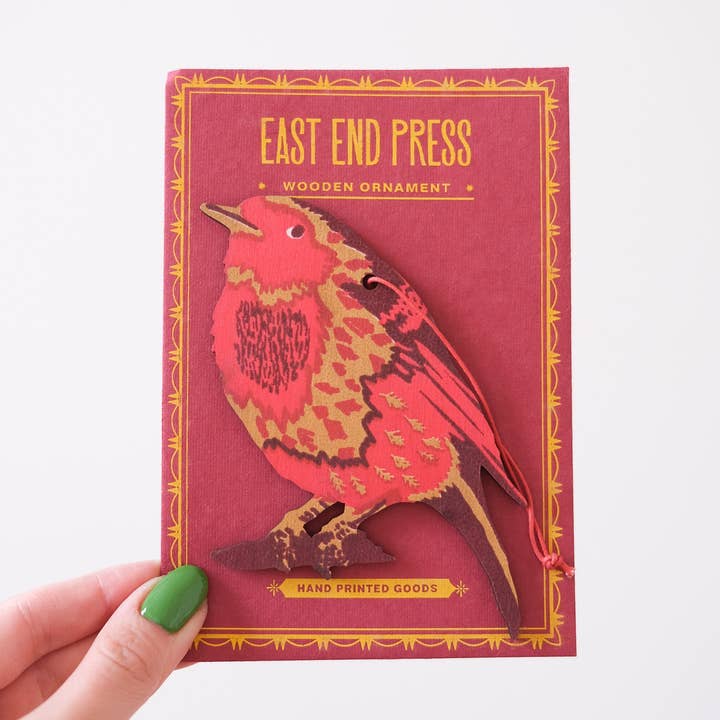 East End Press – wholesale Ornament – Robin Wooden Ornament1