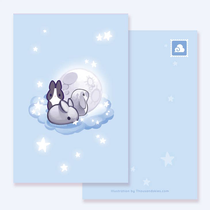 Thousand Skies - Wholesale Postcard - Postcard Silver Moon Bunnies