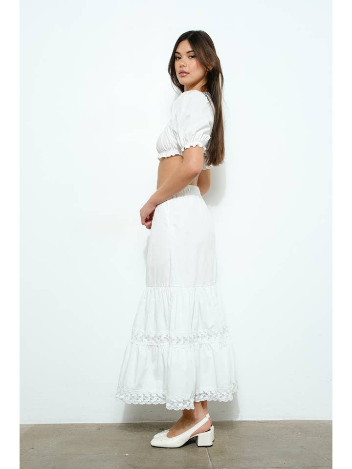 Ivory POPLIN TIERED MAXI SKIRT for wholesale on Faire