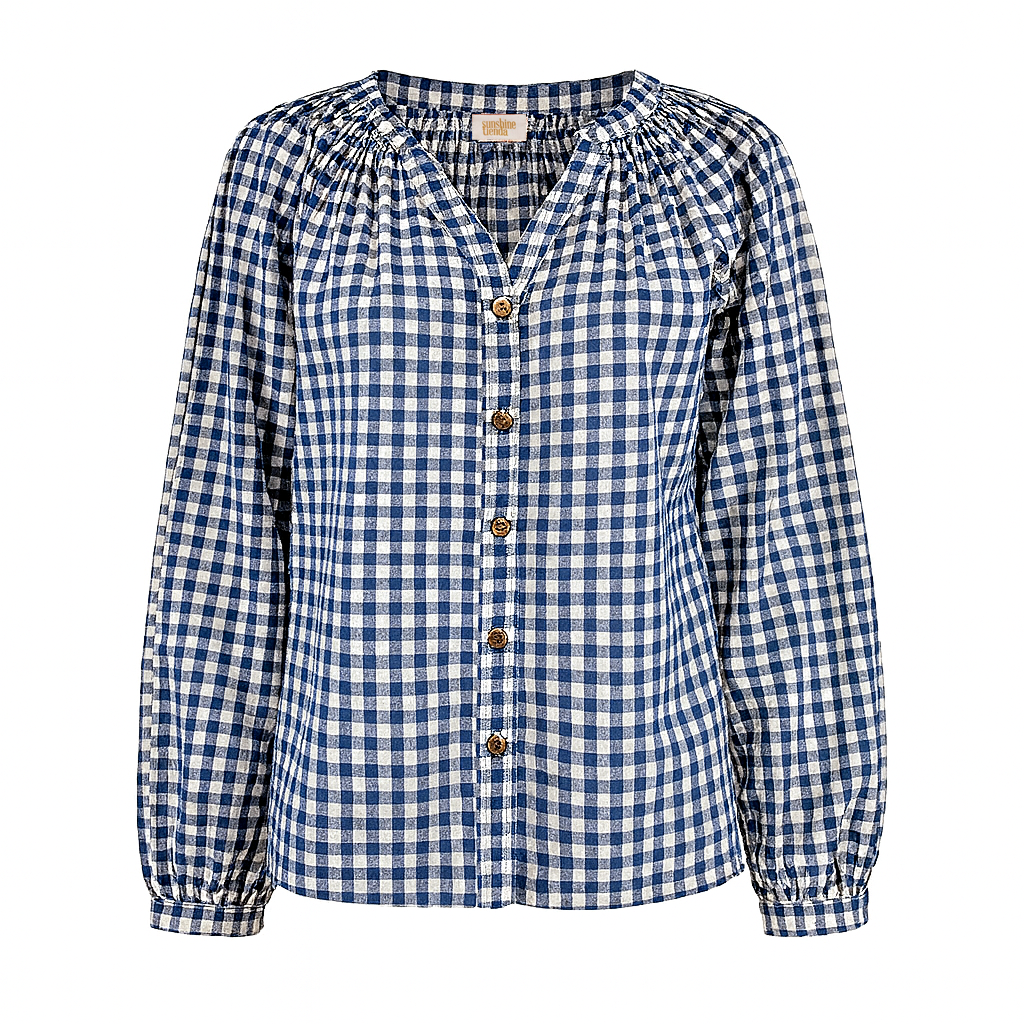 Sunshine Tienda – wholesale Tröja med knappar – Dam – Marinblå Gingham Lucia-topp2