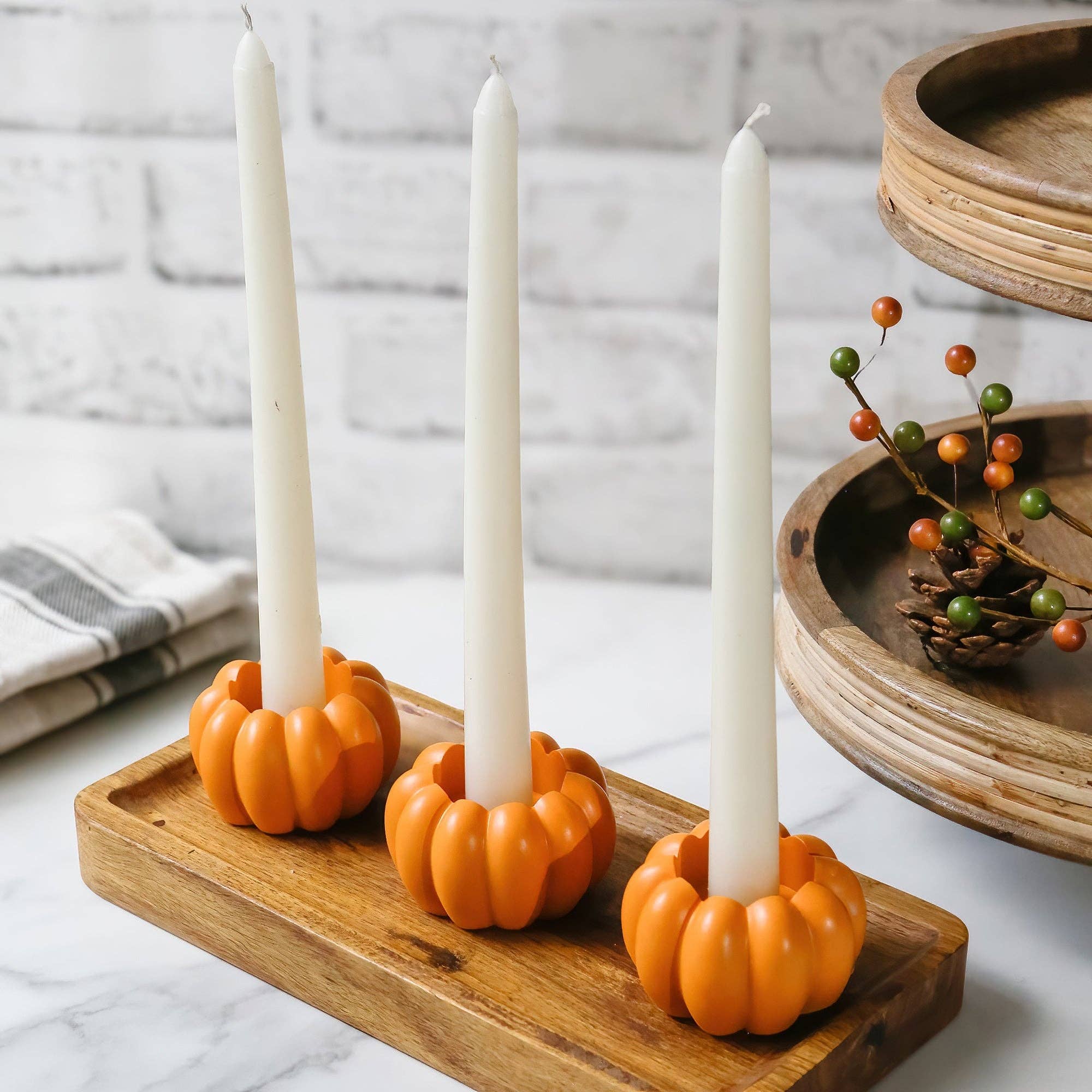 Kate Aspen - Wholesale Candle Holder - 2-in-1 Pumpkin Tealight/Candlestick Holder (Set of 6) - Orange2
