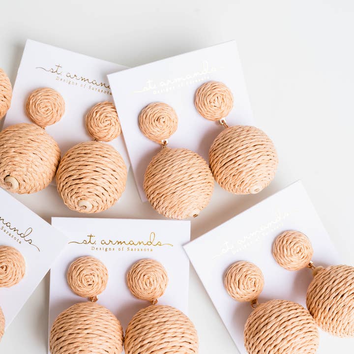 St Armands Designs of Sarasota - Wholesale Dangle Earrings - Natural Lido Pom Pom Statement Earrings2