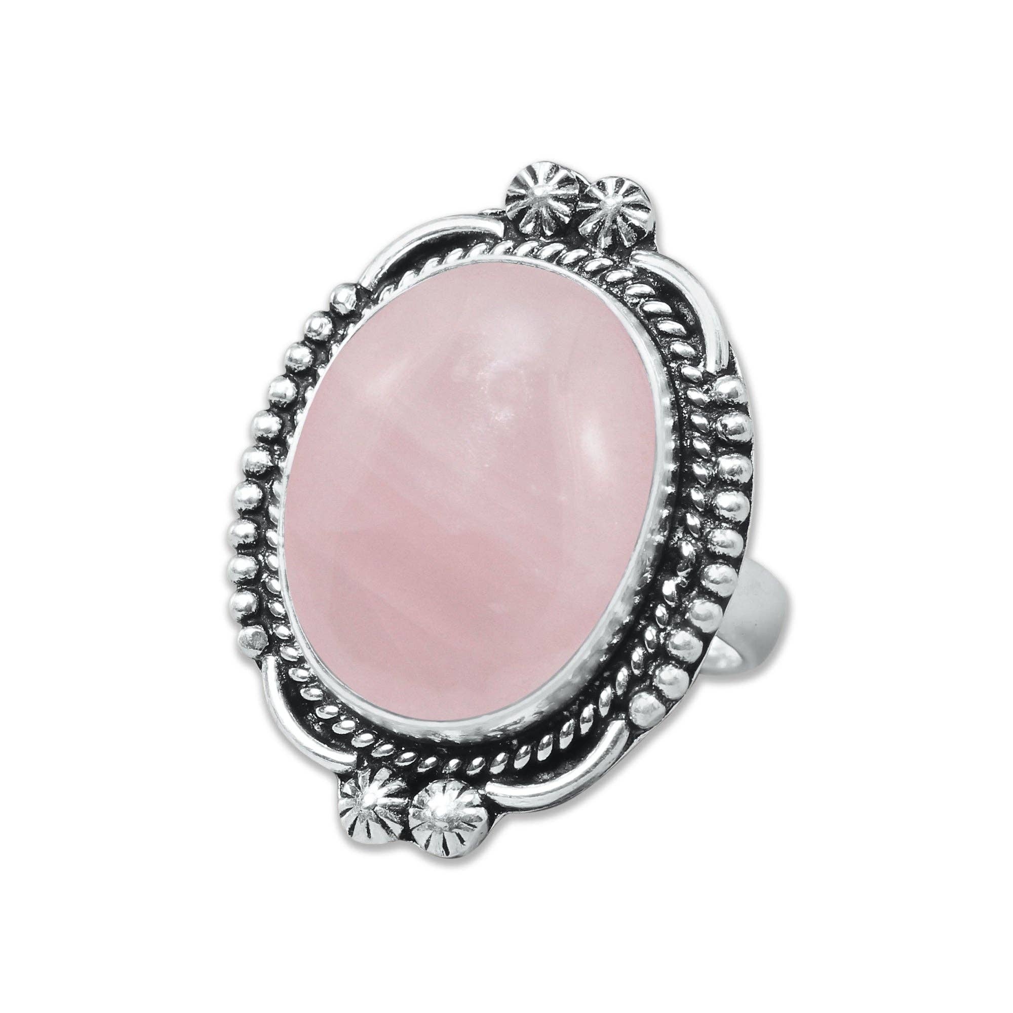 Handmade Jewels – wholesale Cocktail/Statement Ring – Rosenkvartsringar – Silverpläterade, Handgjorda, Mjuk Rosa (US Storlekar 6–10, Ej Justerbara)9
