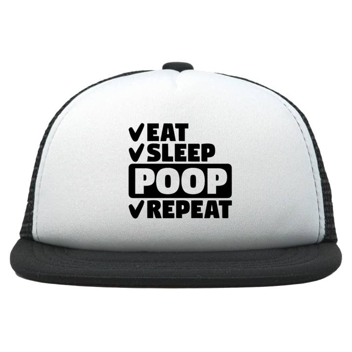 Funky Junque - Wholesale Kids Hat - Kids - Infant Flat Brim Hat - Eat Sleep Poop (Black/White)