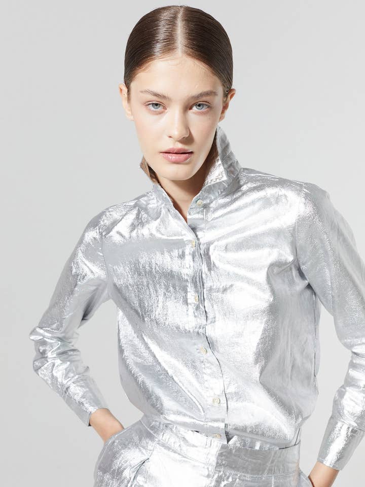 Chemise en lin métallisé San Marino - New Silver pour la vente par Lanhtropy