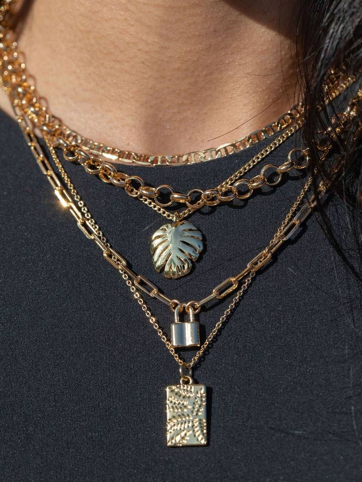 Gold Monstera Leaf Necklace - Kini for wholesale by Ke Aloha Jewelry