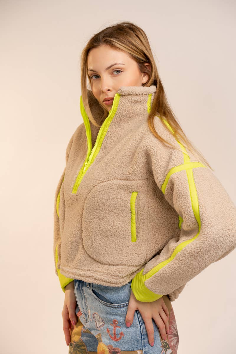 Blue B - Wholesale Sweatshirt - Women's - 91854T Half Zip High Neck Contrast Seam Fleece Pullover2