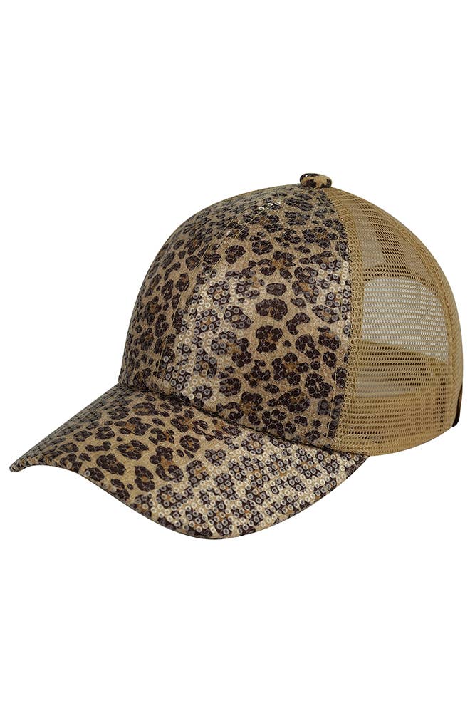 Hana - Wholesale Trucker Hat - Women's - C.C Clear Sequin Leopard Baseball Cap0