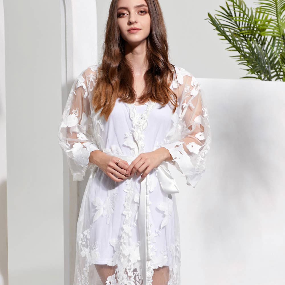 Mackleys - Wholesale Robe - Women's - PREORDER Embroidered Floral Bridal Robe & Slip0