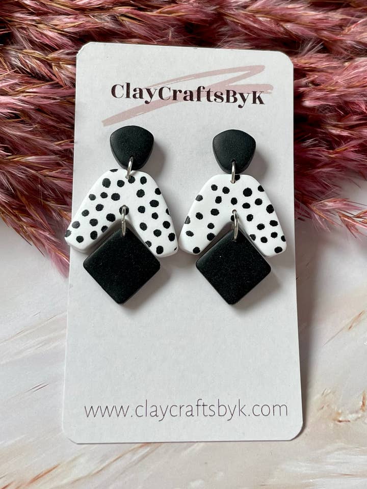 DOT - black and white polka dot clay earrings for wholesale by ClayCraftsByK