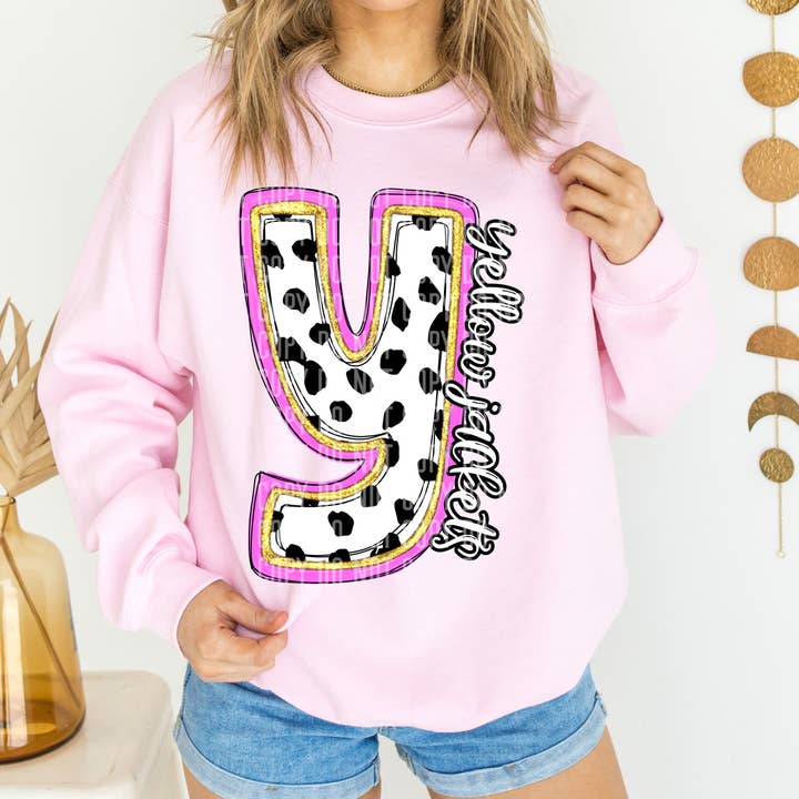 Yellow Jackets Spotty Dotty Pink Mascot Første DTF-overførsel for engroshandel hos K and M Designs