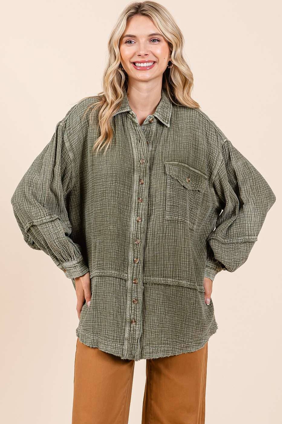 mittoshop - Venta al por mayor Camisa con botones - Mujer - CAMISA CON BOTONES DE GASA ARRUGADA Y LAVADO MINERAL12