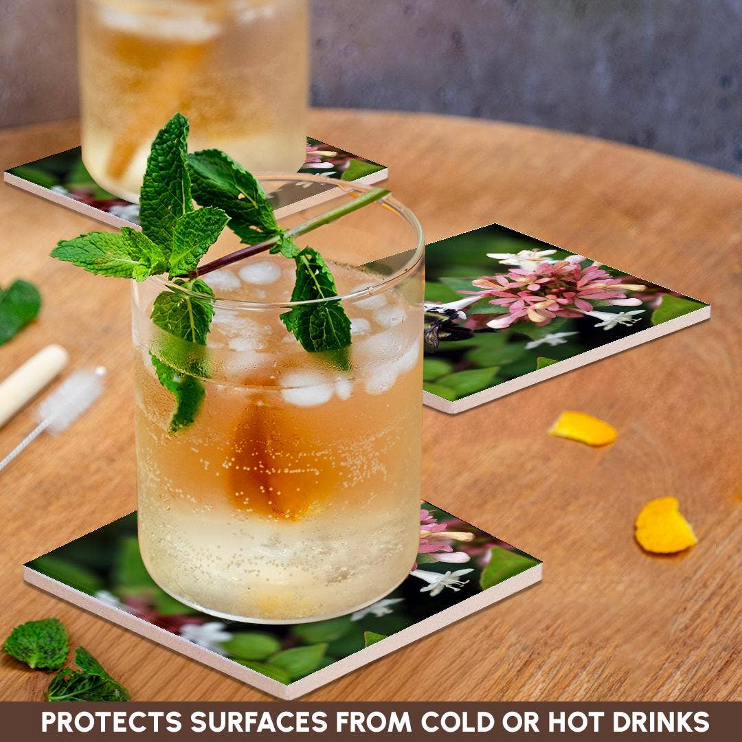 3dRose - Venta al por mayor Posavasos - 3dRose, Fotografía de una abeja con su cara metida en una flor de abelia., Posavasos2