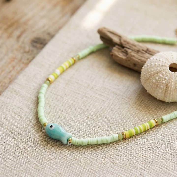 Heishi Bead Fish Necklace for wholesale by Verna Artisan Works