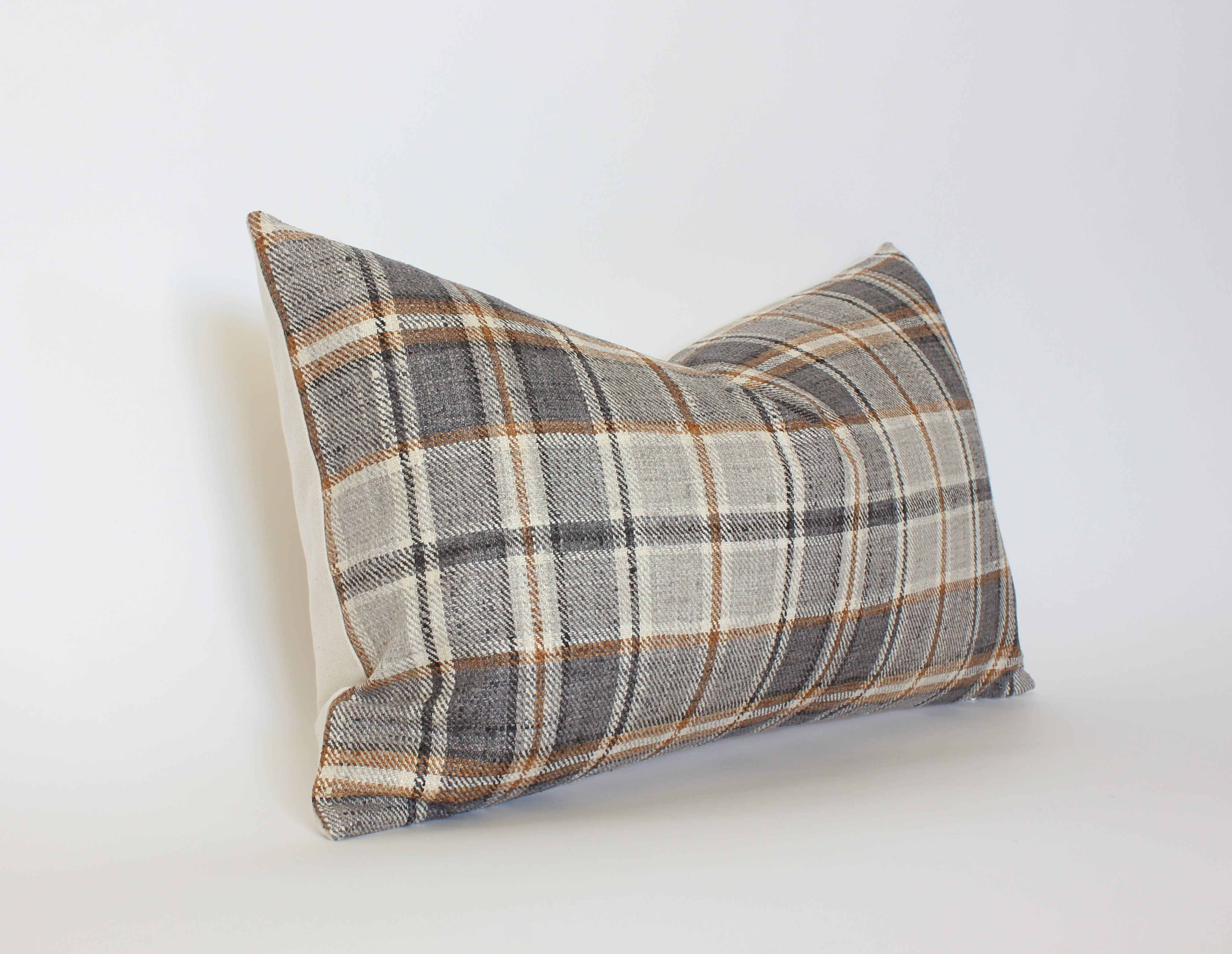 Textileish - Wholesale Throw pillow cover - Brown Plaid Throw Pillow Cover, Neutral Beige Pillow | Nolan6