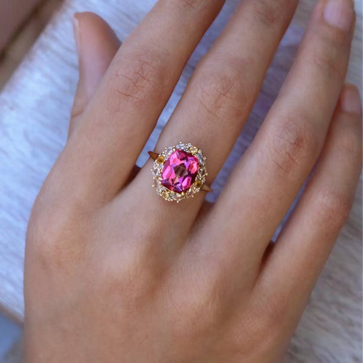 Vivian Grace Jewelry - Wholesale Cocktail/Statement Ring - The Poppy Ring - Pink Topaz and Citrine