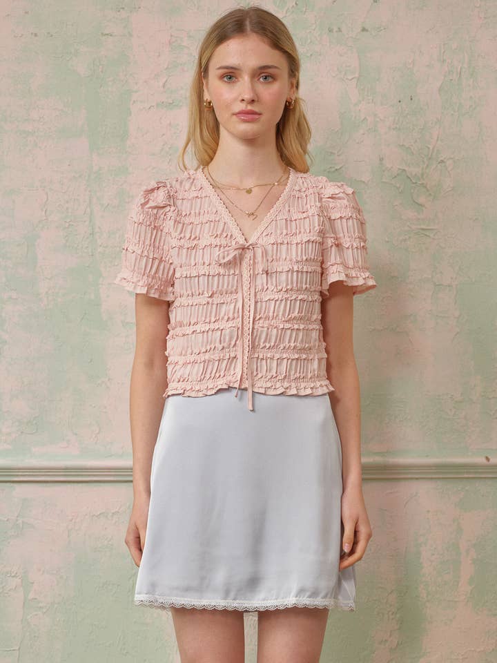 RP2690 - Top Curto Texturizado em Rosa Suave por atacado de ROSIE POSIE