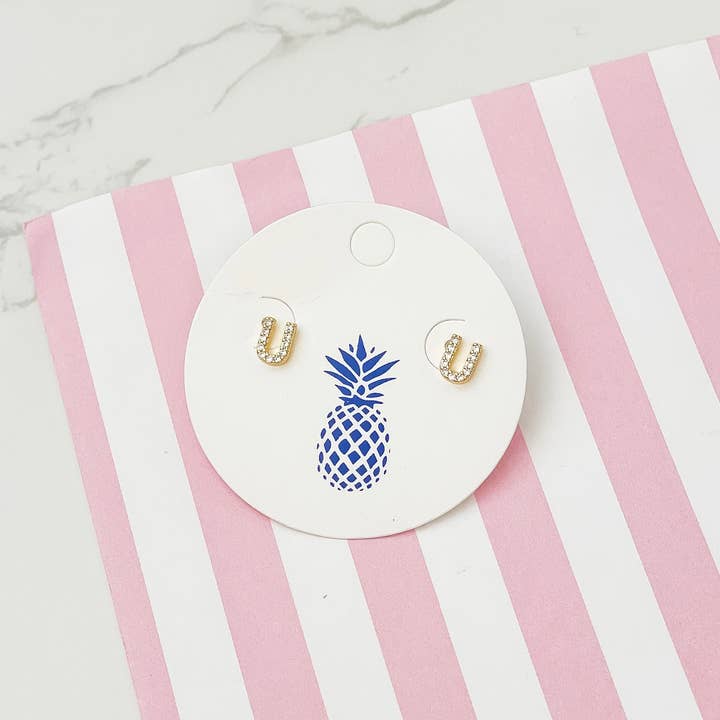 Prep Obsessed Wholesale - Wholesale Stud/Post Earrings - Cubic Zirconia Initial Stud Earrings- Gold16