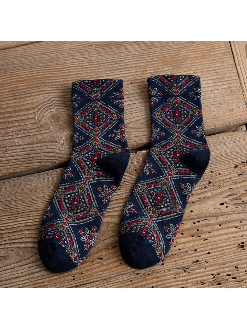 Funkyrel® Atzbranding Limited - Vendita all'ingrosso Calzini - Donna - Rufia - Calzini retrò a metà polpaccio con motivi floreali a rombi14