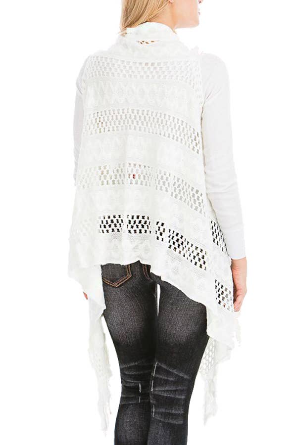 Cap Zone - Vendita all'ingrosso Gilè imbottito - Donna - Gilet lungo cardigan lavorato a maglia con frange lavorate all'uncinetto6