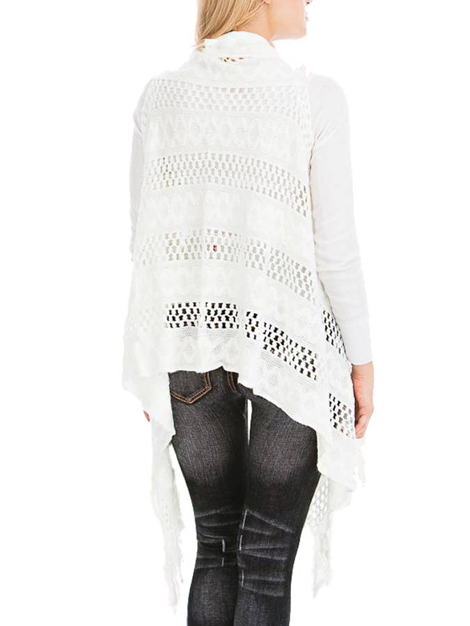 Cap Zone – Colete - Mulher por atacado – Cabo Crochet malha franja guarnição Cardigan Long Vest19