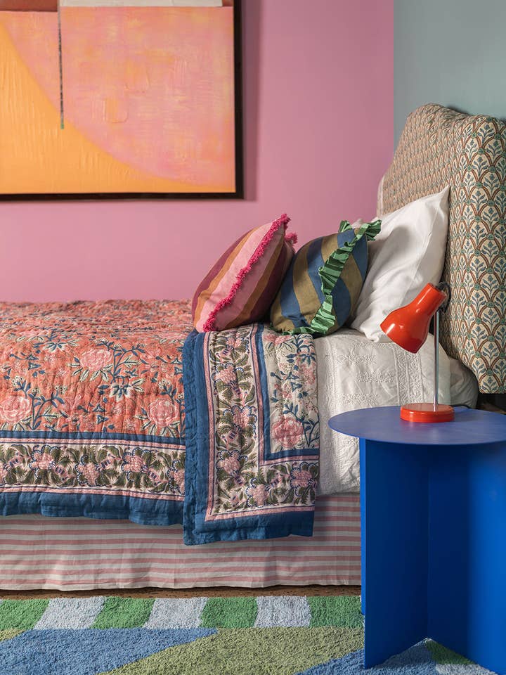 Beatrice Hand Block Print Cotton Quilt for wholesale by Ian Snow Ltd