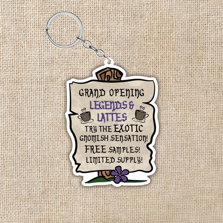 Legends & Lattes Grand Opening Keychain for wholesale by Kingdom of Threads