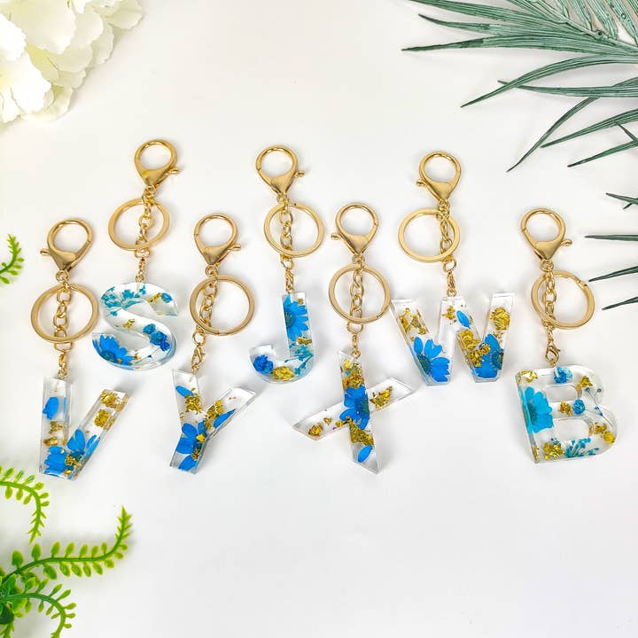 Torkad pressad solros nyckelring | Custom Letter Keychain för wholesale av AtsknskRealFlower