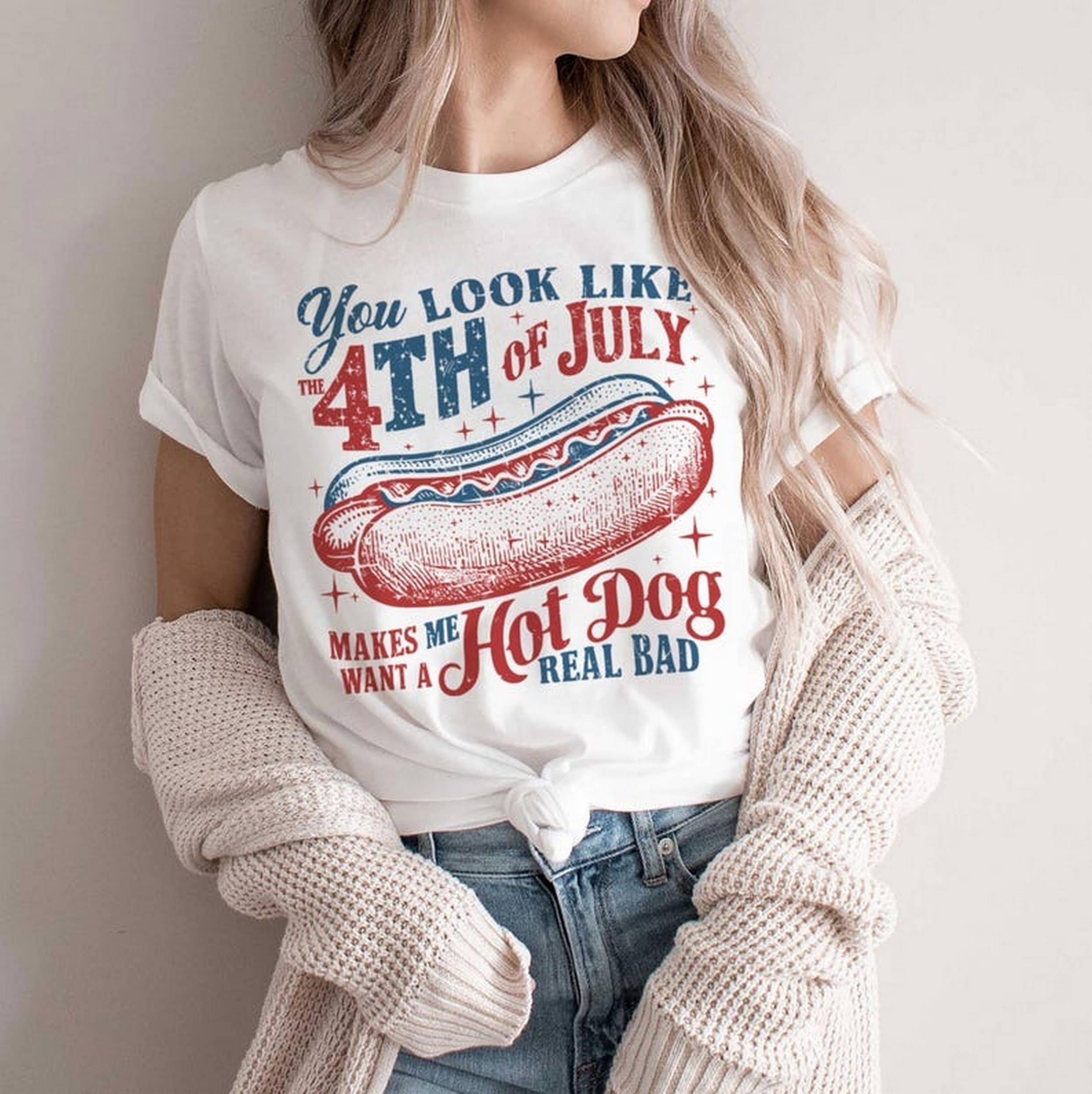 Black You Look Like The 4th Of July Makes Me Want A Hot Dog Shirt for wholesale on Faire0
